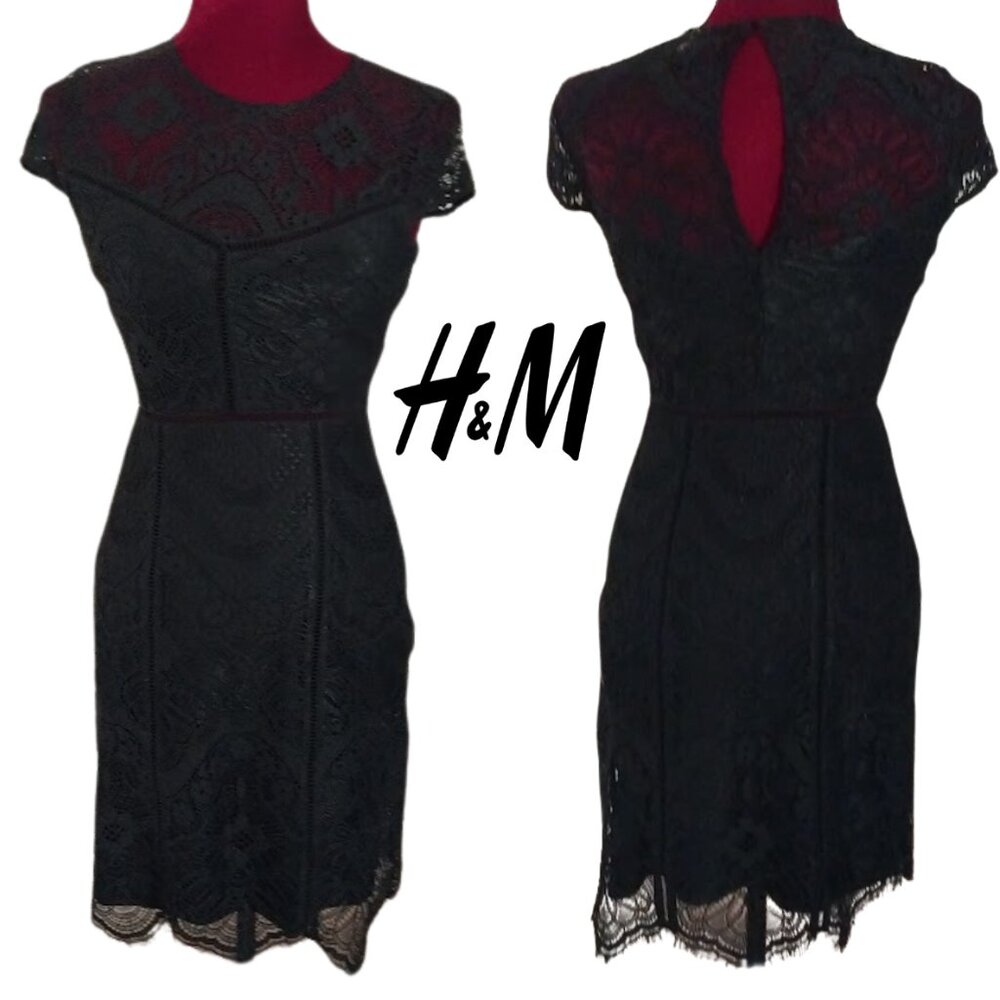 Women's LBD Jersey Lined Black Lace-Overlay Scalloped Hem Mini Dress SZ 0 NWT